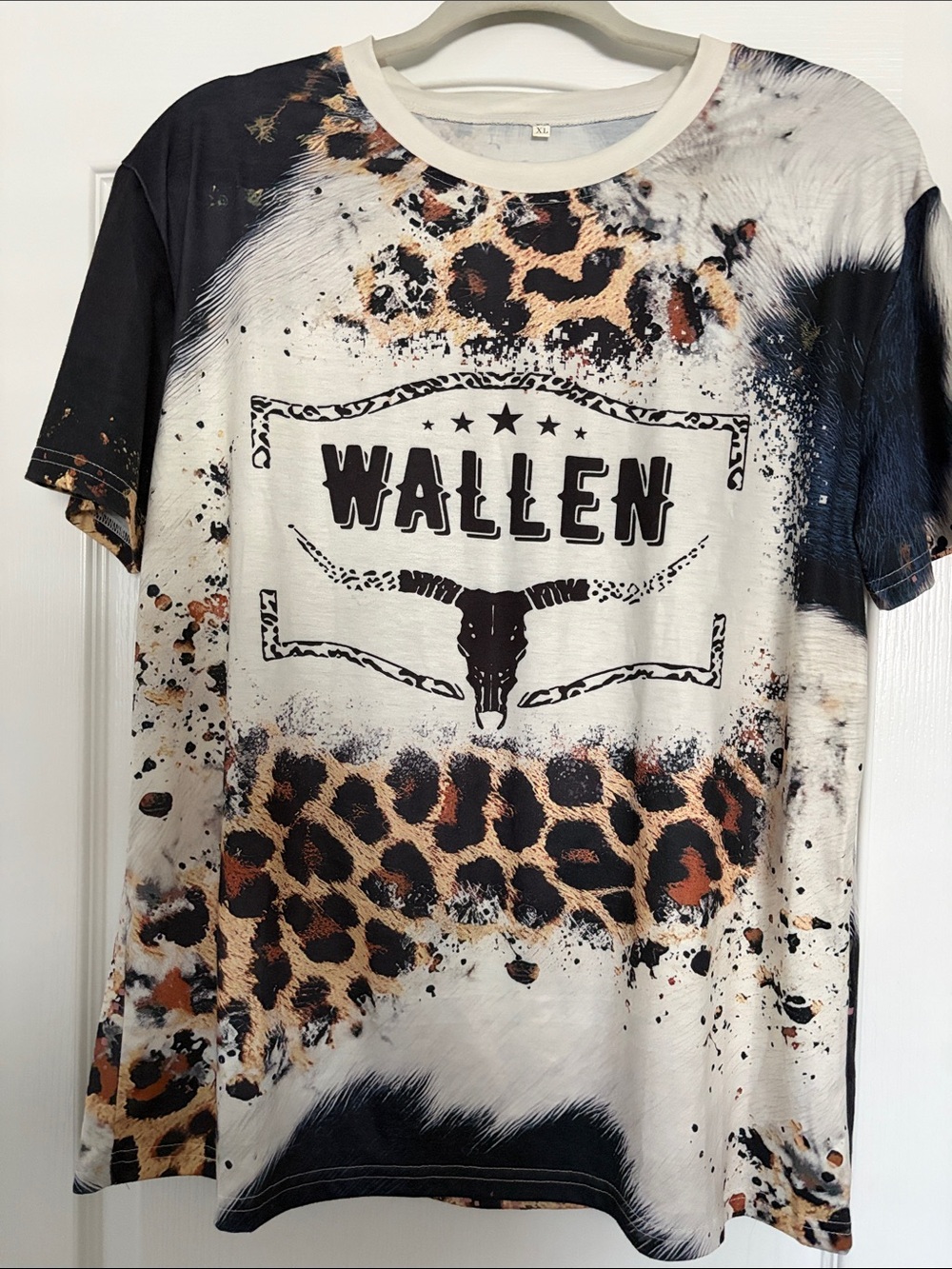 WALLEN Graphic Leopard & Longhorn Tee - Black, White, Tan